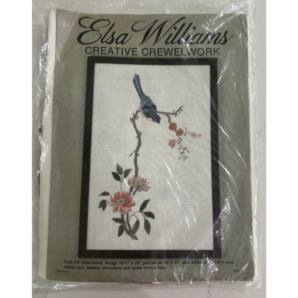 Vtg Elsa Williams Bird Crewel Embroidery Kit Linen & Wool Crewel Yarn 19x27” NOS